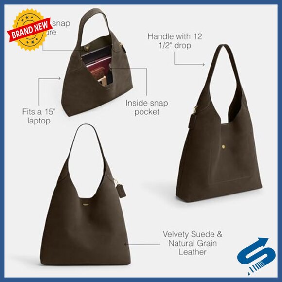 Luxury Leather Shoulder Bag Fits 15" Laptop Hobo Style - Picture 4 of 7